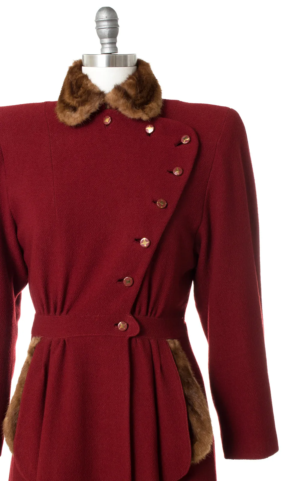 1930s 1940s Fur Trim Wool Princess Coat | small