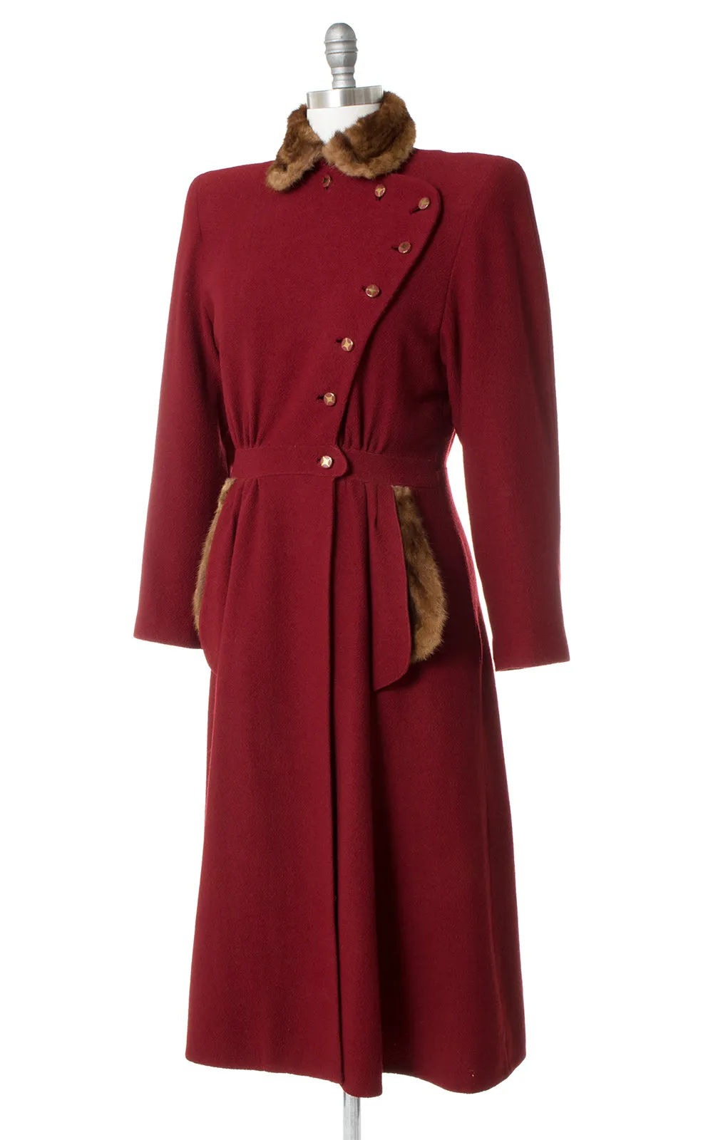 1930s 1940s Fur Trim Wool Princess Coat | small