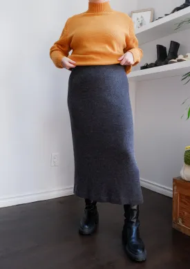 90s Charcoal Wool-Blend Knit Midi Skirt - XL/XXL