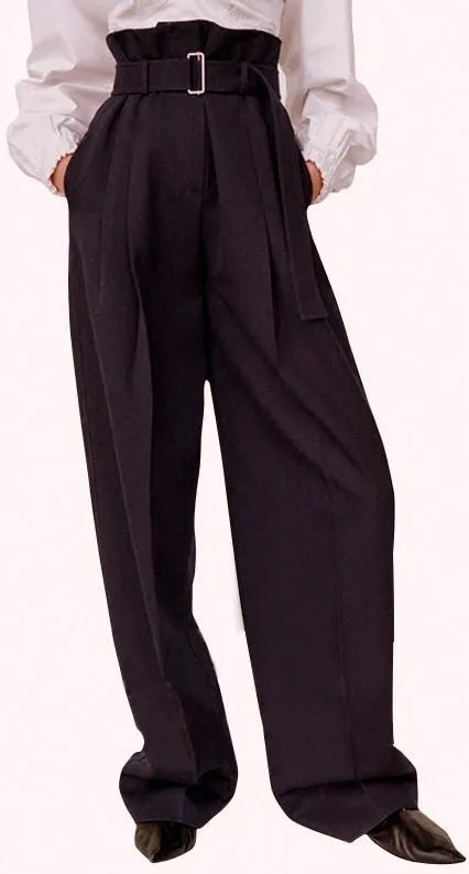 Belted High-Waist Pants in Black