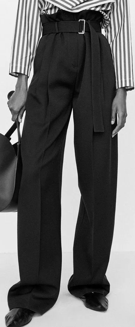 Belted High-Waist Pants in Black