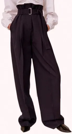 Belted High-Waist Pants in Black