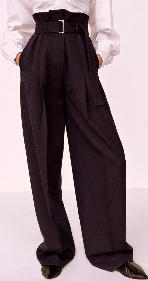 Belted High-Waist Pants in Black