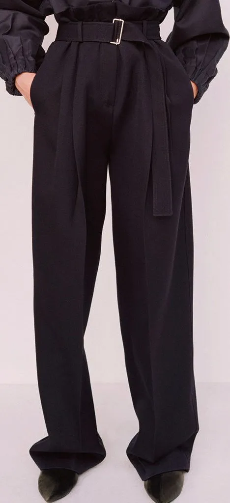 Belted High-Waist Pants in Black