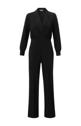Black jumpsuit with long sleeves and wide legs