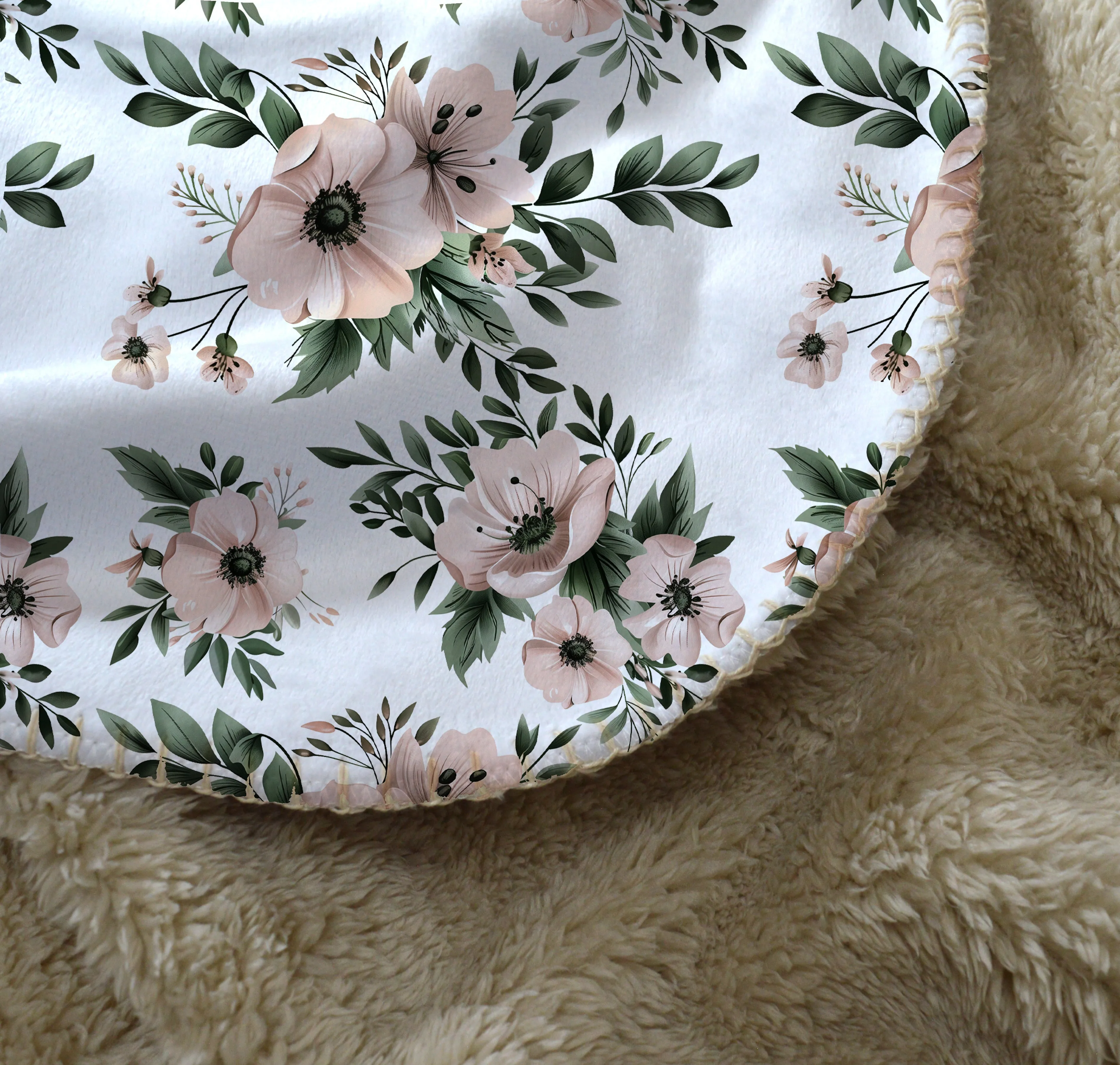 BLANKET - BLUSH PINK AND SAGE FLORAL