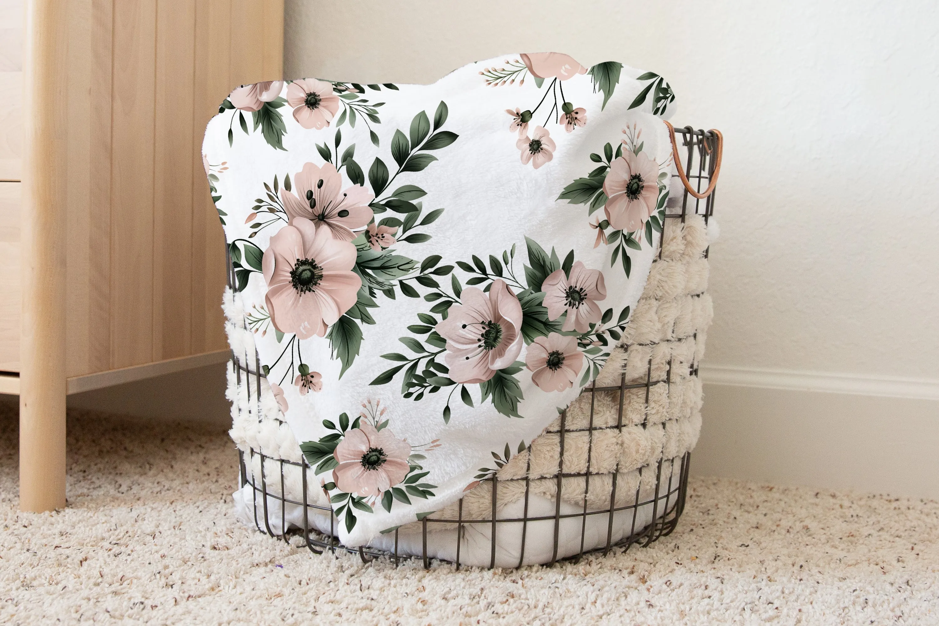 BLANKET - BLUSH PINK AND SAGE FLORAL