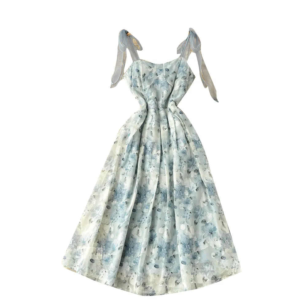 Bow-tie Floral Mesh Slip Dress