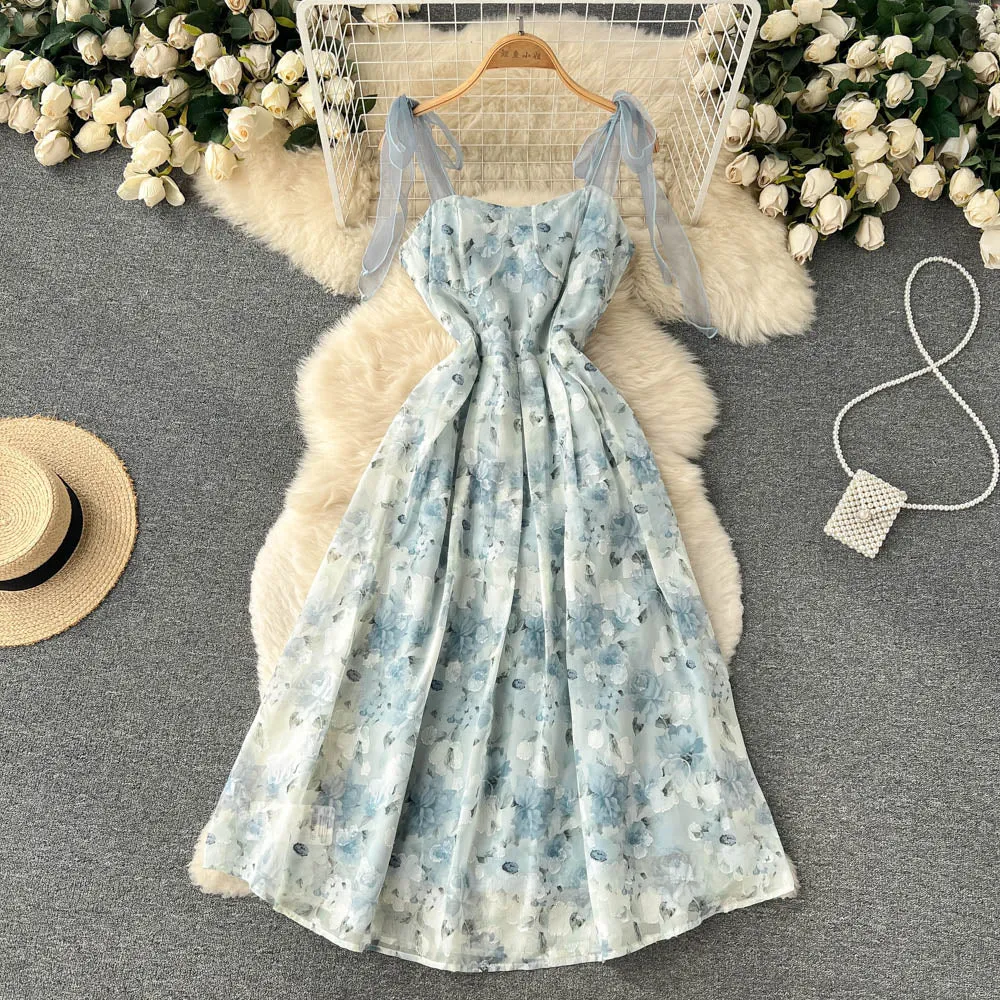 Bow-tie Floral Mesh Slip Dress