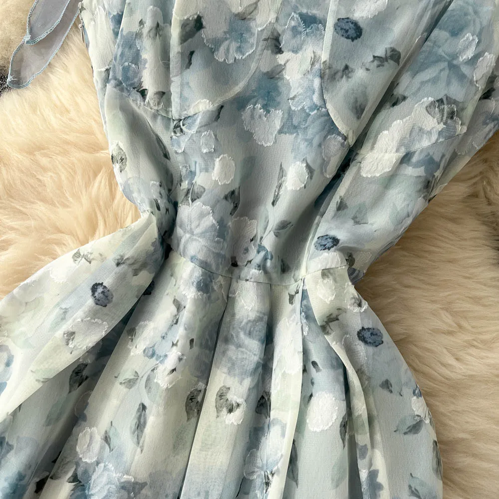 Bow-tie Floral Mesh Slip Dress
