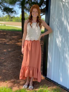 Brick Ruffle Long Skirt