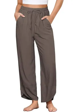 Brown Women's Wide Leg Drawstring Harem Loose Permeable Palazzo Pant