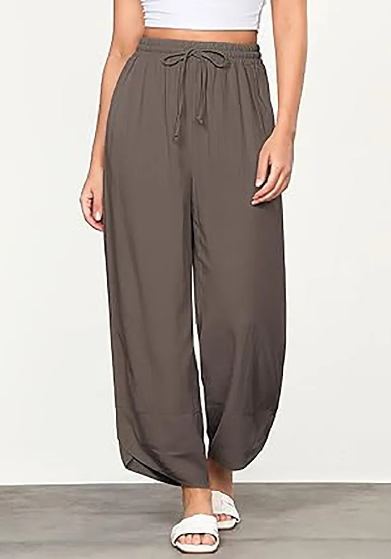 Brown Women's Wide Leg Drawstring Harem Loose Permeable Palazzo Pant