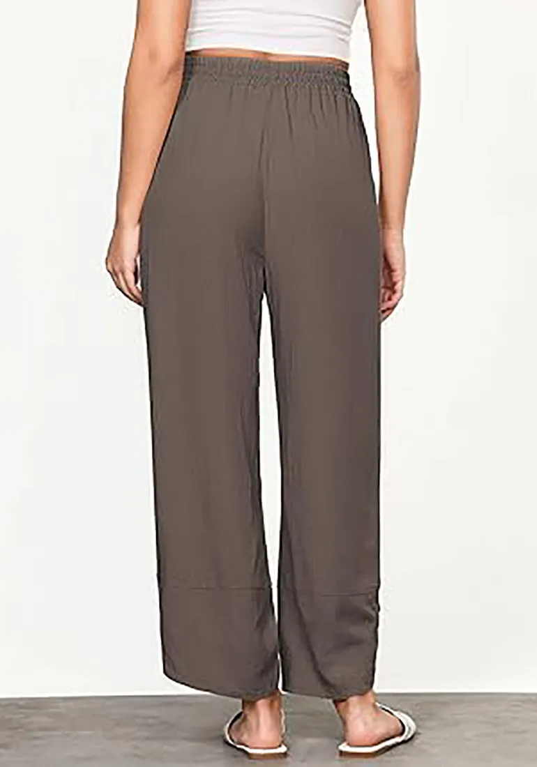 Brown Women's Wide Leg Drawstring Harem Loose Permeable Palazzo Pant