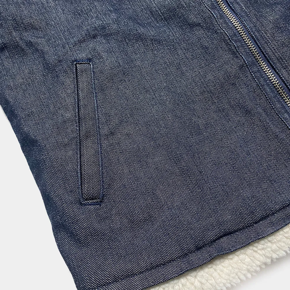 BZEN M.3054 GENGHIS-I REGULAR FIT RAF WW2 INSPIRED AVIATOR FLYING GRIZZLY DENIM JACKET-12OZ-E1 INDIGO
