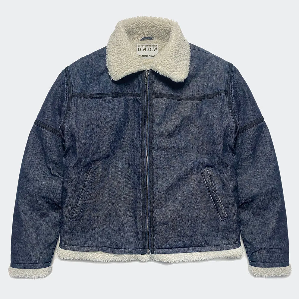 BZEN M.3054 GENGHIS-I REGULAR FIT RAF WW2 INSPIRED AVIATOR FLYING GRIZZLY DENIM JACKET-12OZ-E1 INDIGO
