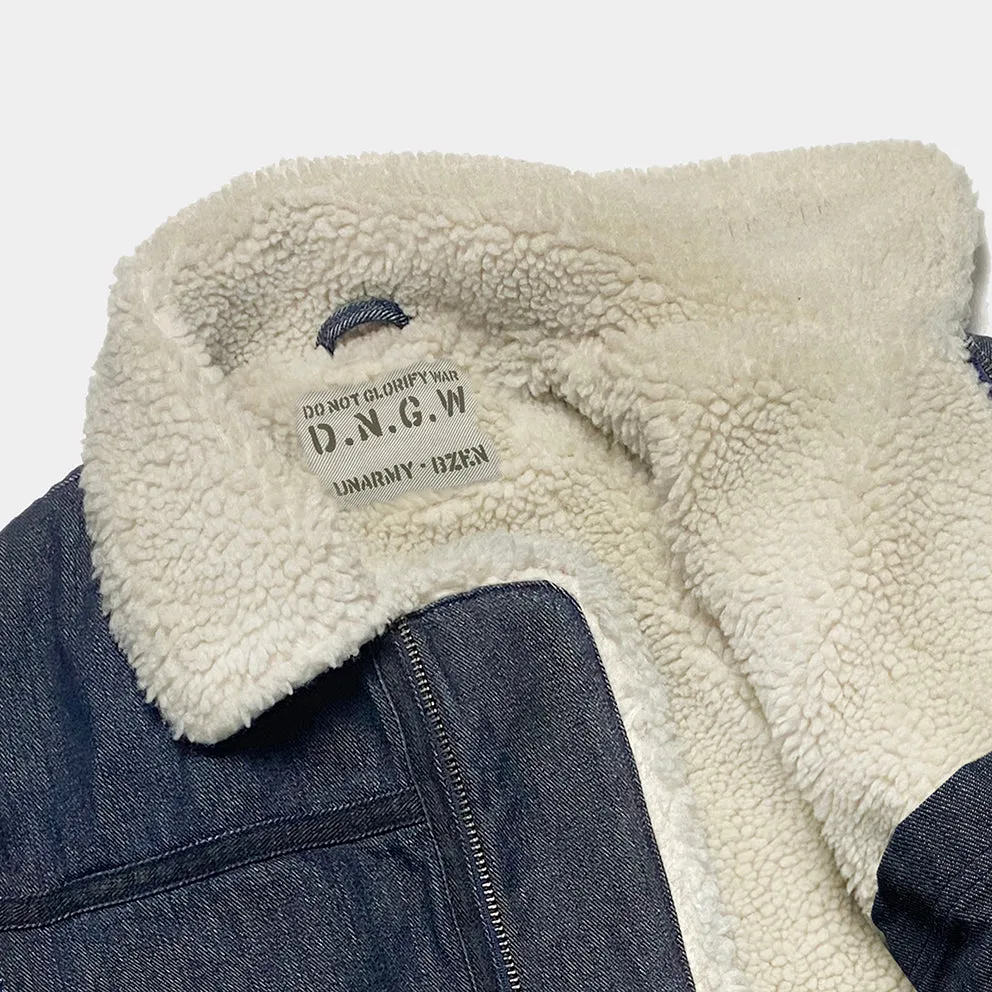 BZEN M.3054 GENGHIS-I REGULAR FIT RAF WW2 INSPIRED AVIATOR FLYING GRIZZLY DENIM JACKET-12OZ-E1 INDIGO
