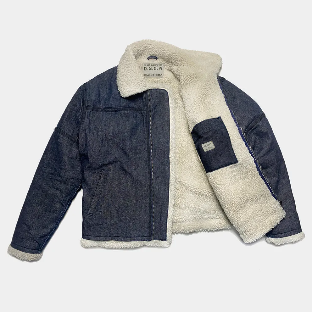 BZEN M.3054 GENGHIS-I REGULAR FIT RAF WW2 INSPIRED AVIATOR FLYING GRIZZLY DENIM JACKET-12OZ-E1 INDIGO
