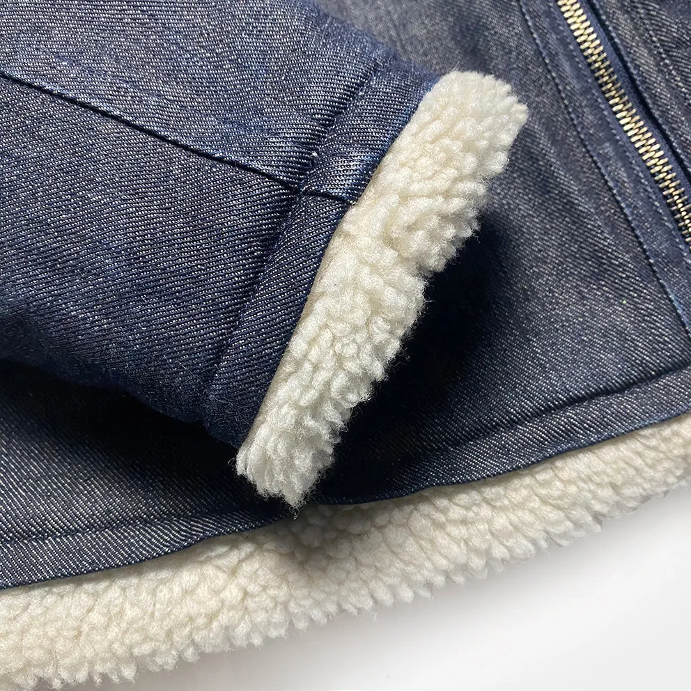 BZEN M.3054 GENGHIS-I REGULAR FIT RAF WW2 INSPIRED AVIATOR FLYING GRIZZLY DENIM JACKET-12OZ-E1 INDIGO