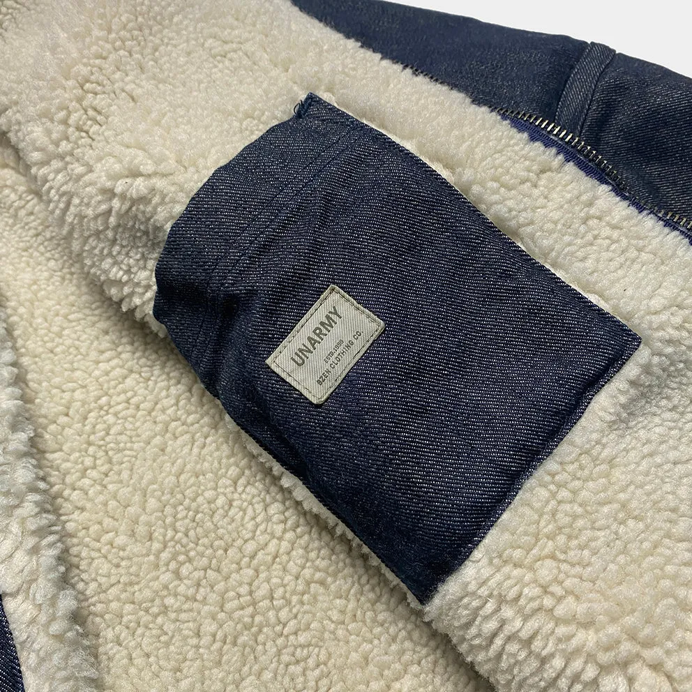 BZEN M.3054 GENGHIS-I REGULAR FIT RAF WW2 INSPIRED AVIATOR FLYING GRIZZLY DENIM JACKET-12OZ-E1 INDIGO
