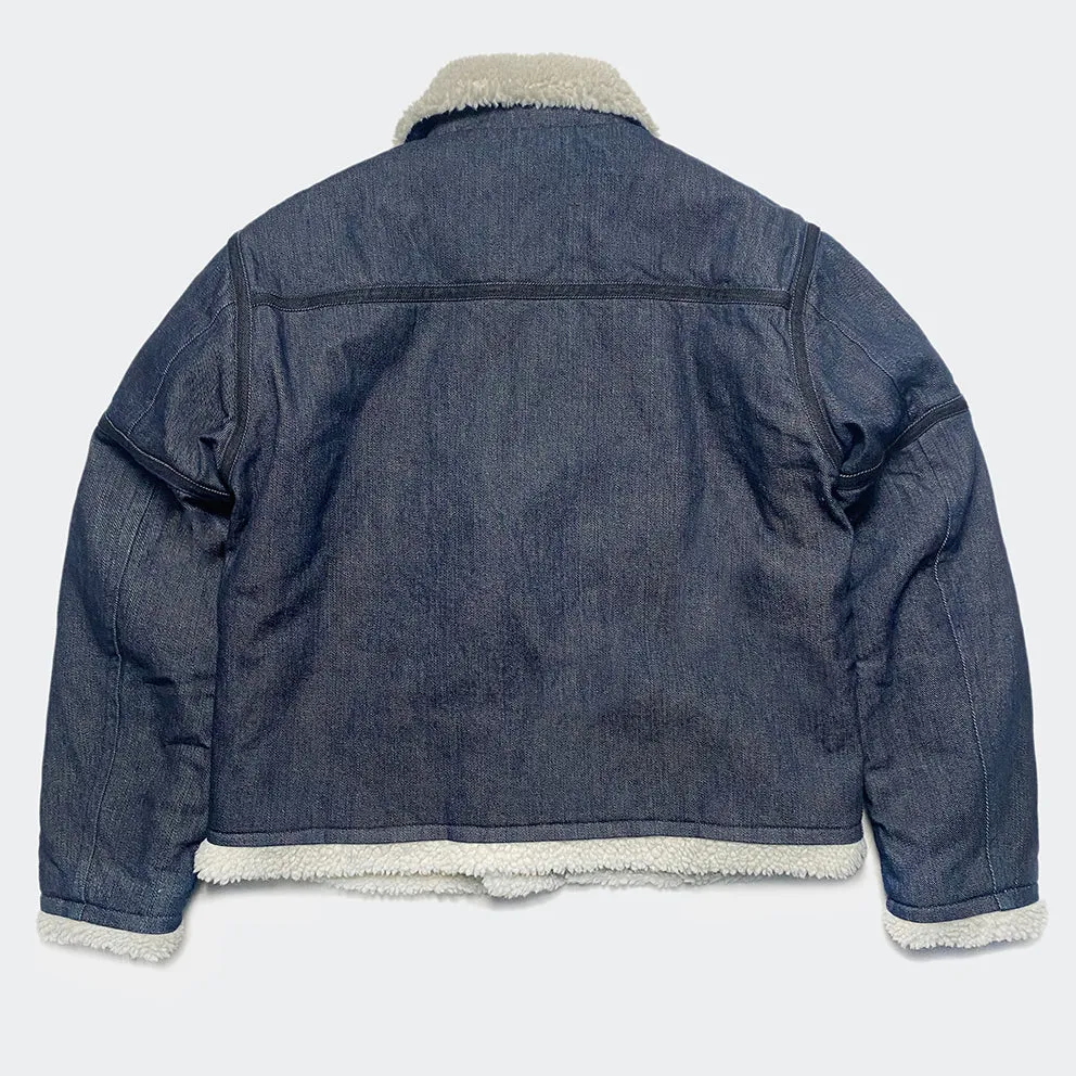 BZEN M.3054 GENGHIS-I REGULAR FIT RAF WW2 INSPIRED AVIATOR FLYING GRIZZLY DENIM JACKET-12OZ-E1 INDIGO
