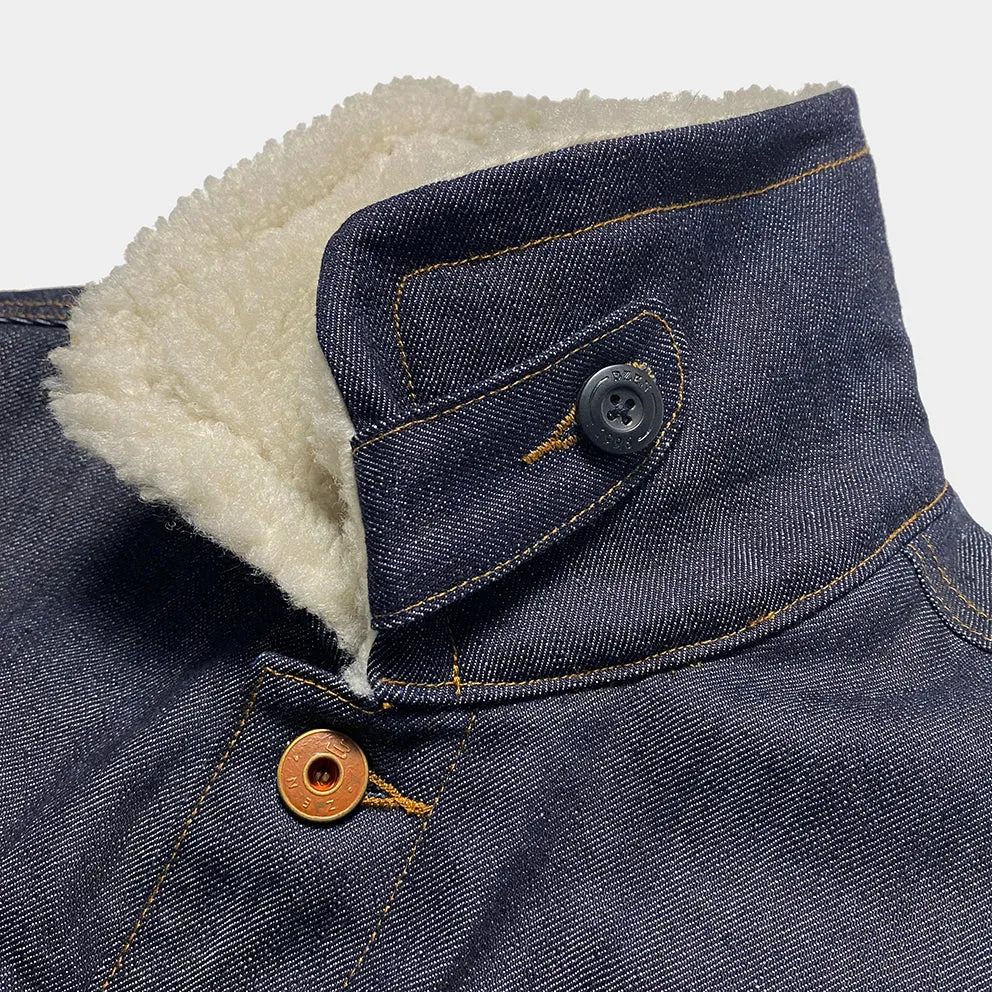 BZEN M.3139L NORTON REGULAR FIT VINTAGE INSPIRED 4 POCKET SHERPA LINED COMFORT STRETCH DENIM JACKET-12OZ-HRH INDIGO