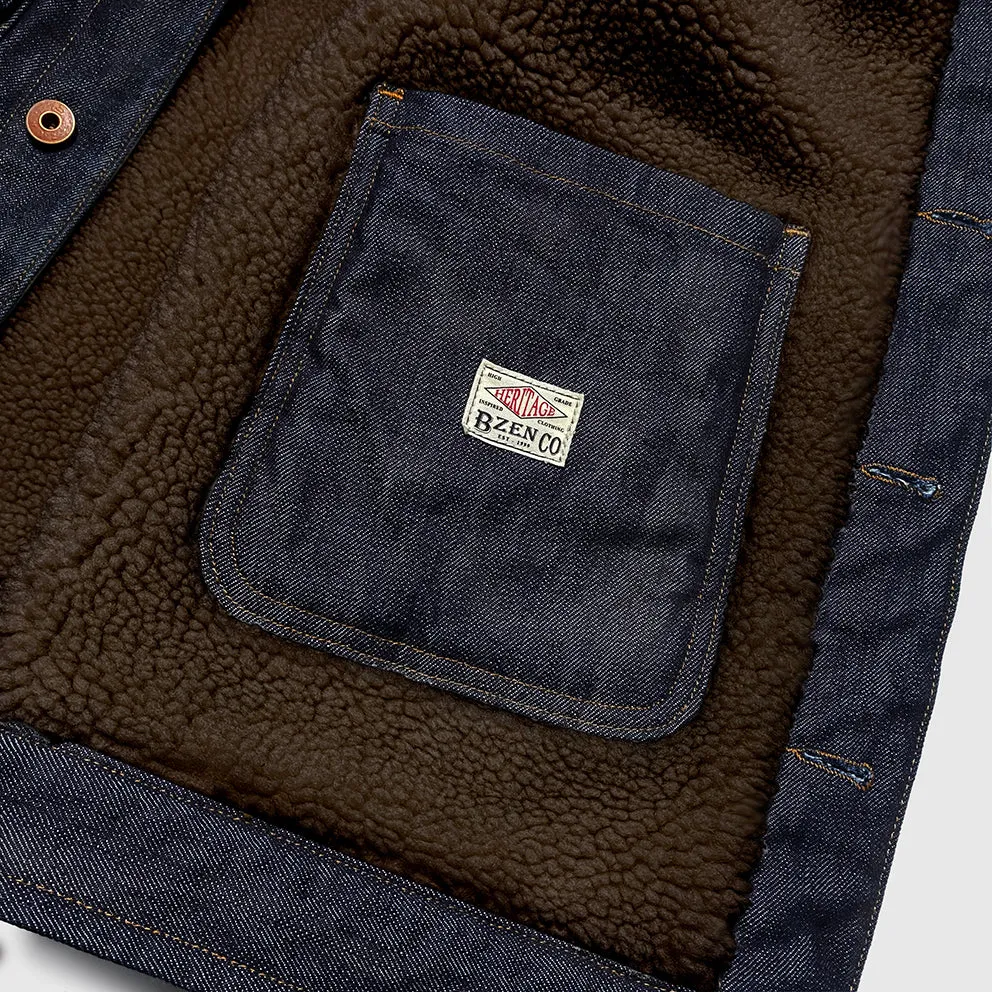 BZEN M.3139L NORTON REGULAR FIT VINTAGE INSPIRED 4 POCKET SHERPA LINED COMFORT STRETCH DENIM JACKET-12OZ-HRH INDIGO