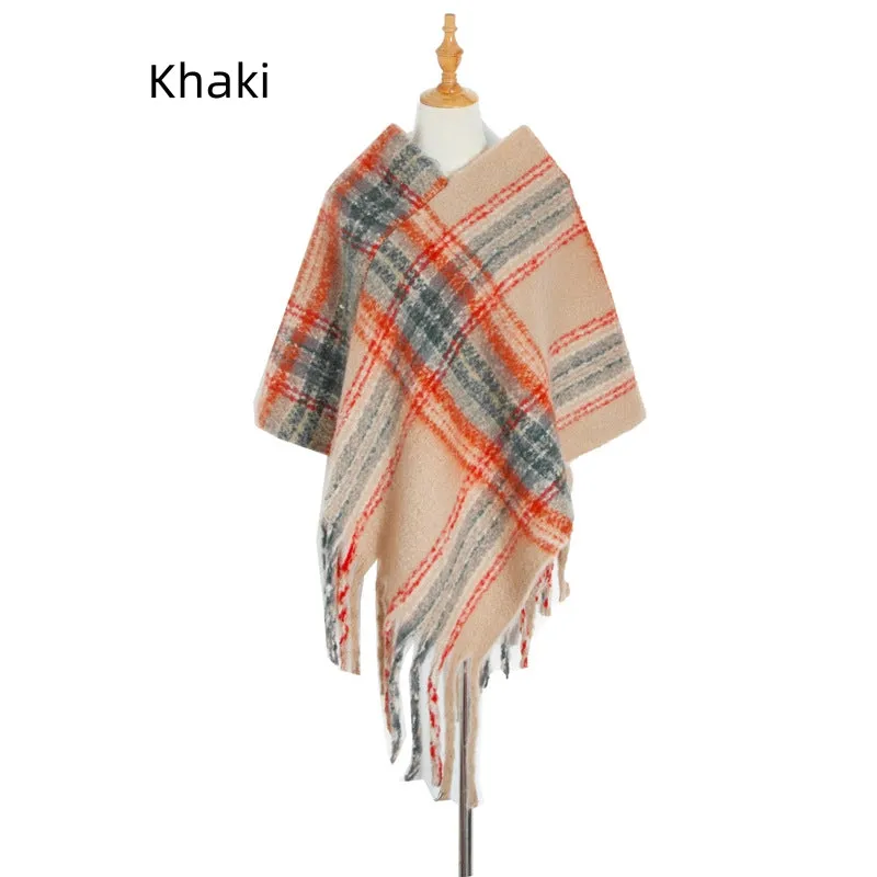 Checked Thick Tassel Pullover Cloak