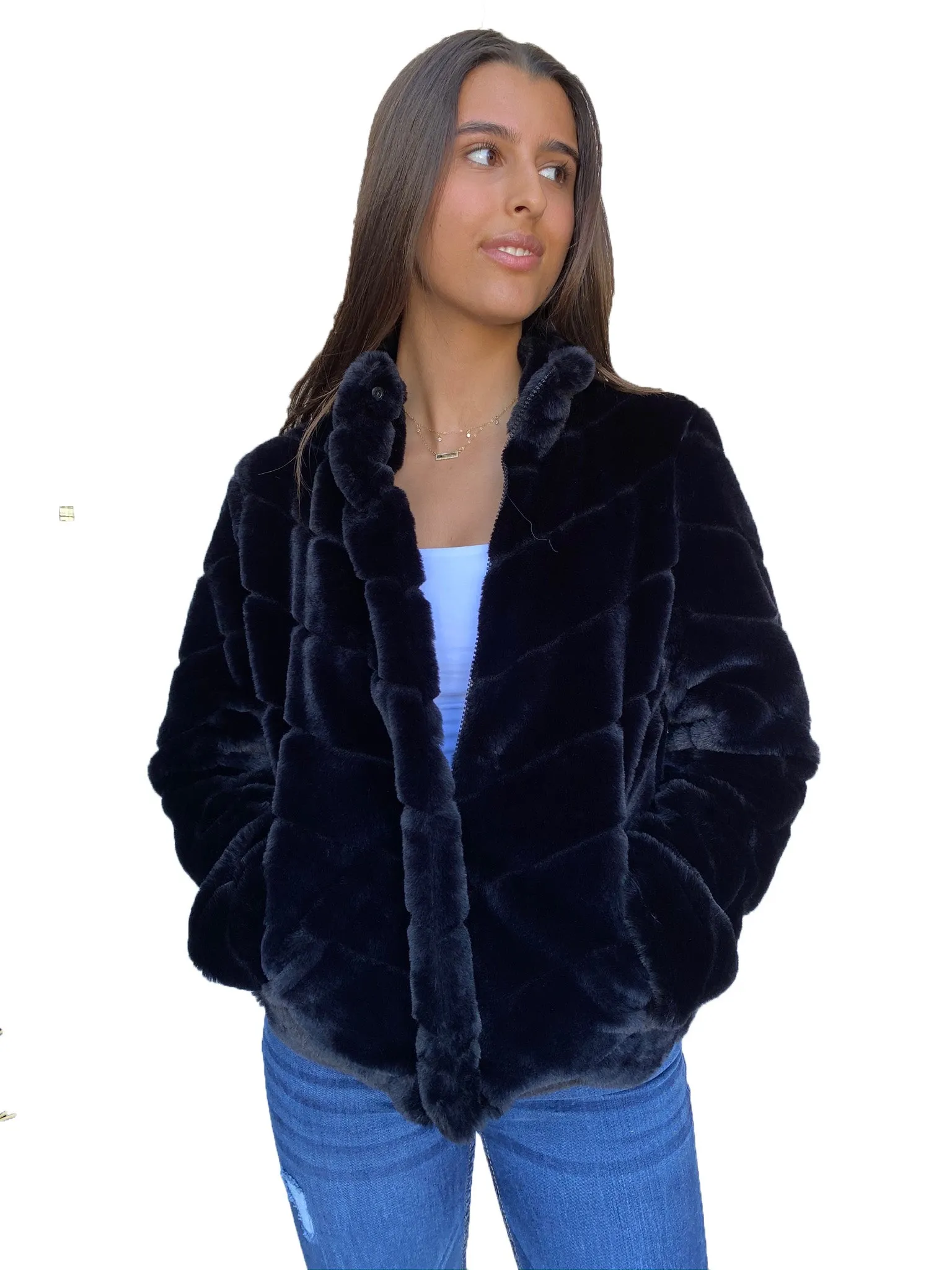 CiSono Chic Fur Bomber Jacket