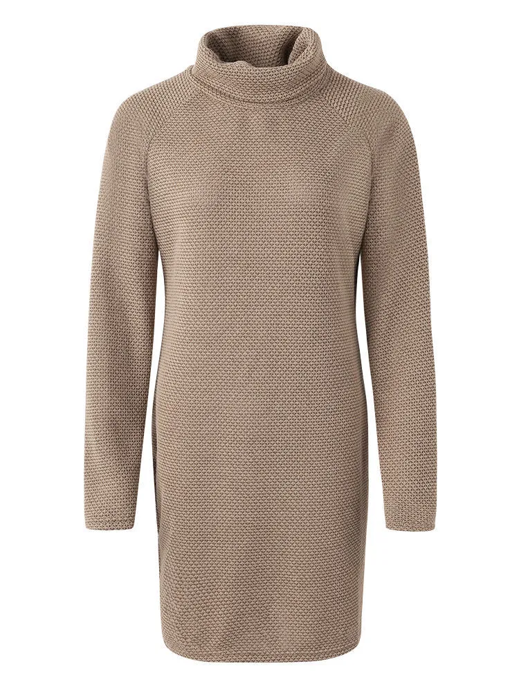 Cuaual Women Solid Color Turtleneck Splited Sweaters