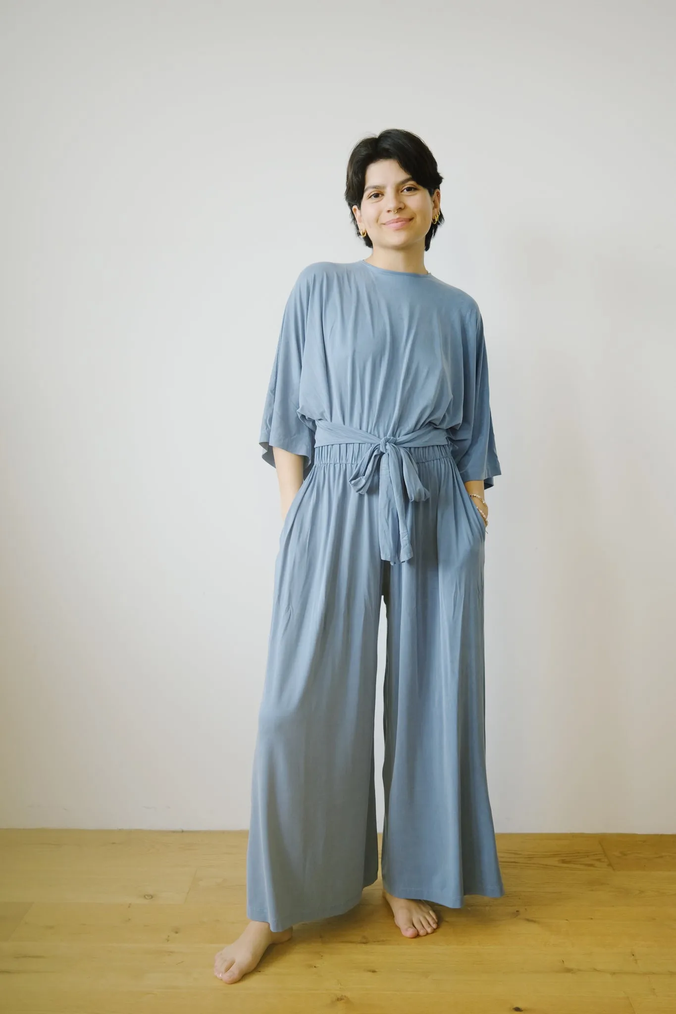 cupro multiwrap jumpsuit - blue