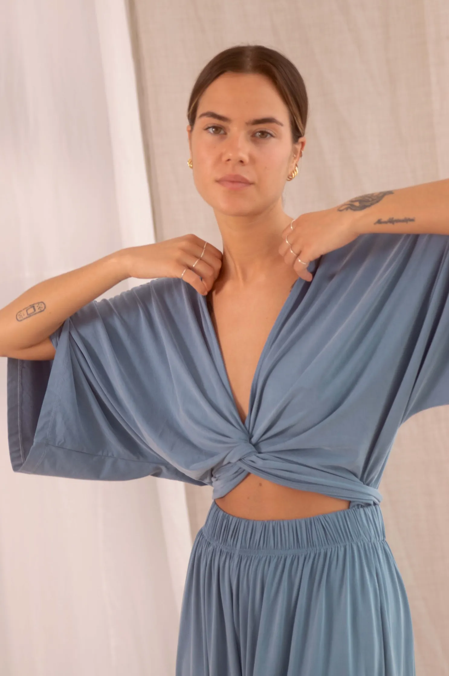 cupro multiwrap jumpsuit - blue