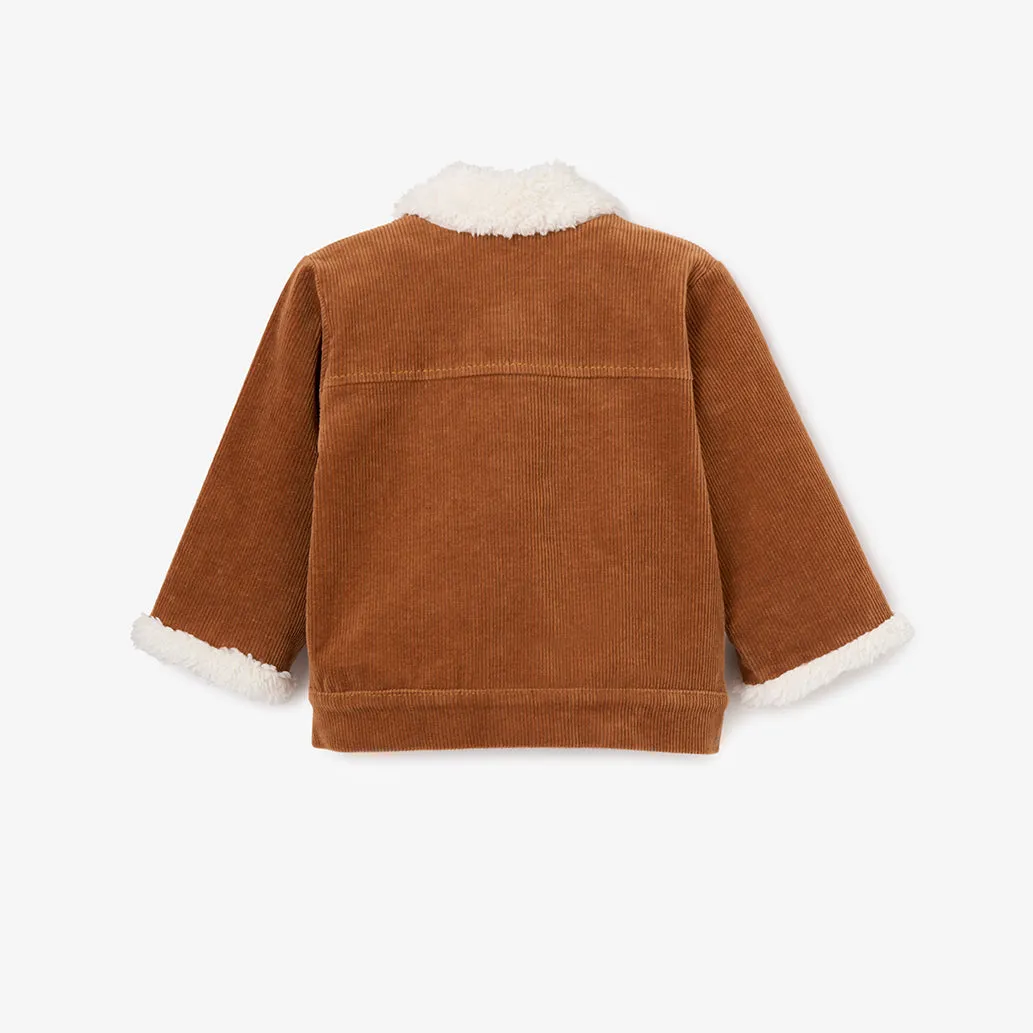 Elegant Baby Sherpa Collar Corduroy Jacket ~ Rust
