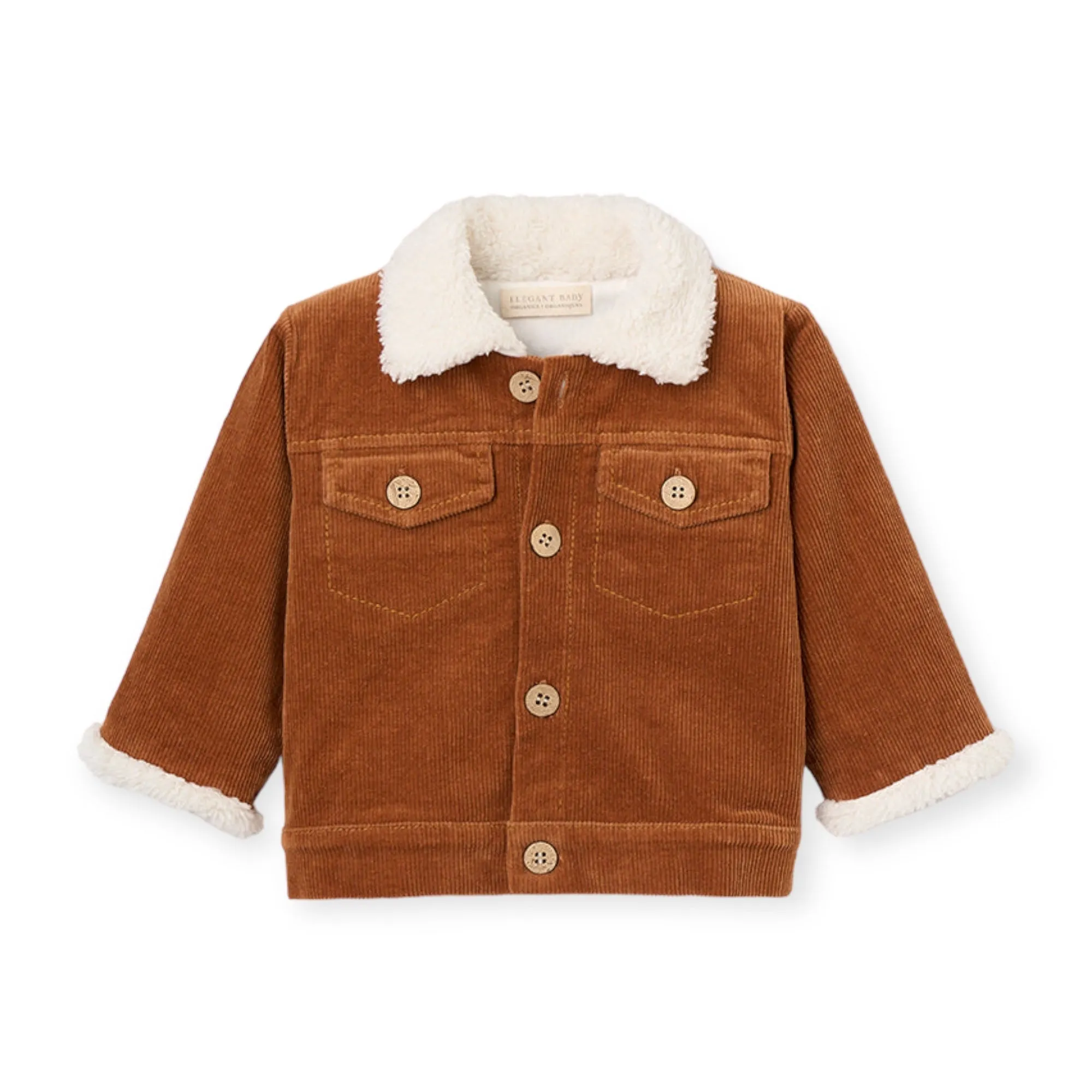 Elegant Baby Sherpa Collar Corduroy Jacket ~ Rust