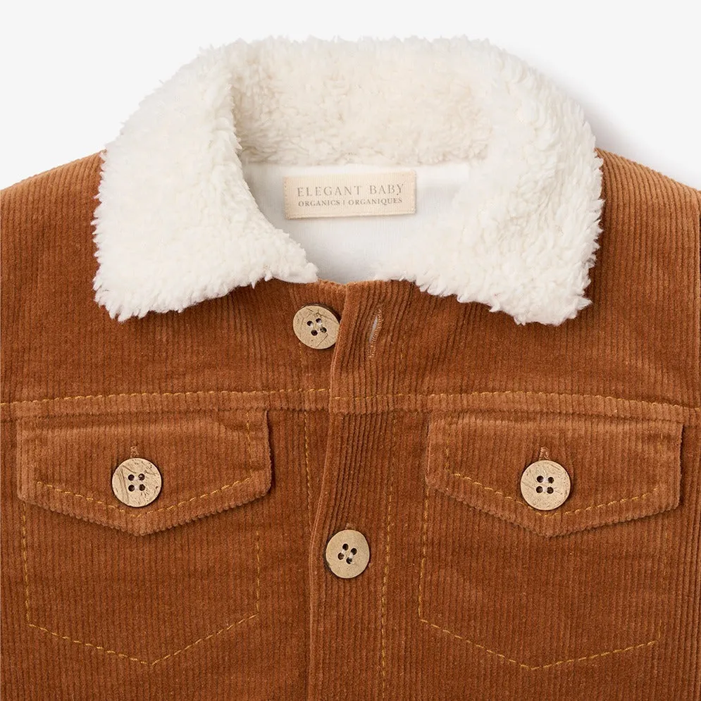 Elegant Baby Sherpa Collar Corduroy Jacket ~ Rust