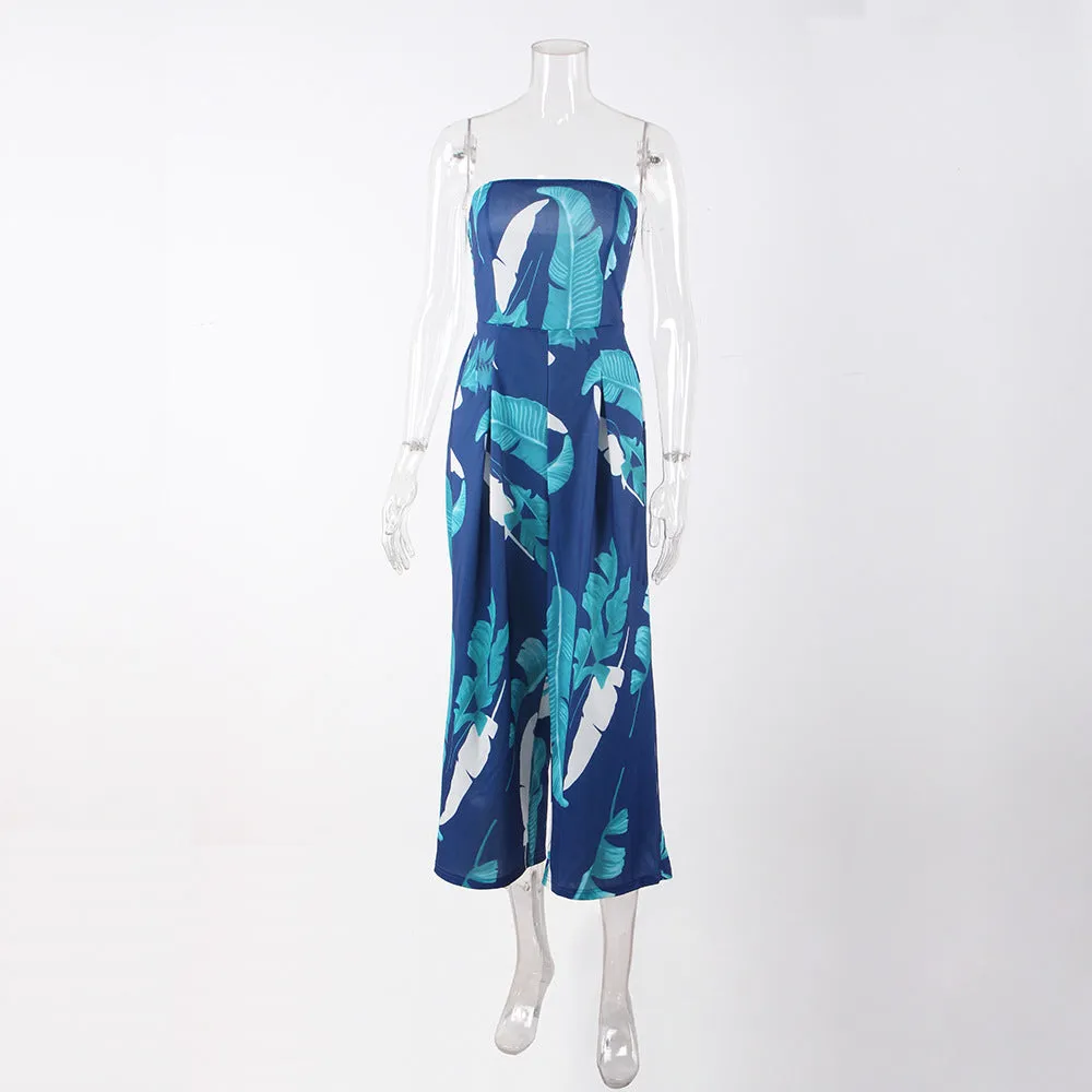 Elegant Off Shoulder Sleeveless Floral Print Jumpsuit
