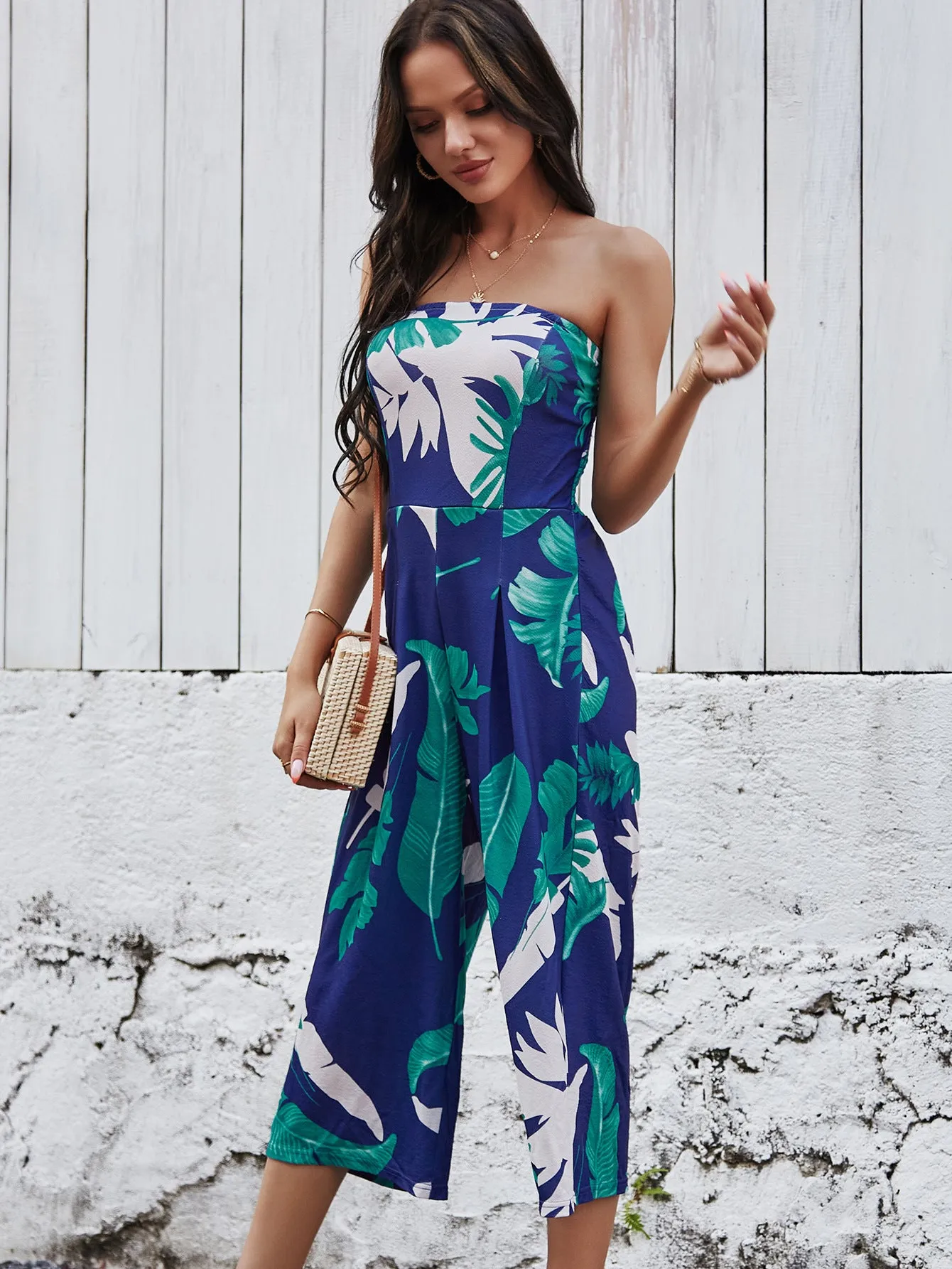 Elegant Off Shoulder Sleeveless Floral Print Jumpsuit
