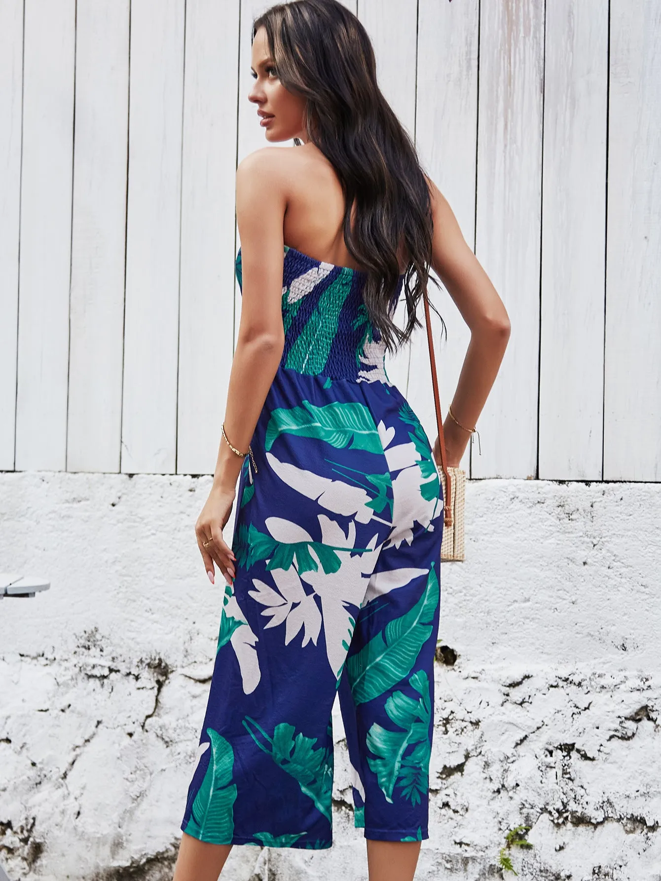 Elegant Off Shoulder Sleeveless Floral Print Jumpsuit