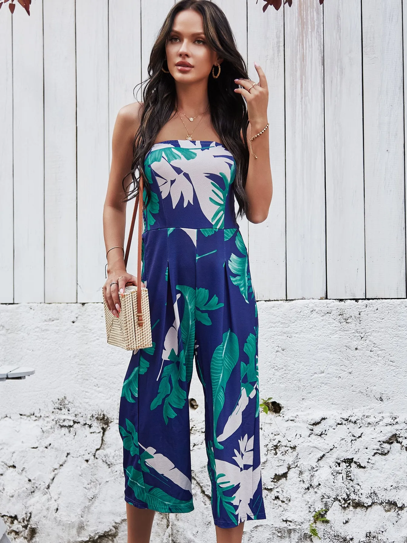 Elegant Off Shoulder Sleeveless Floral Print Jumpsuit