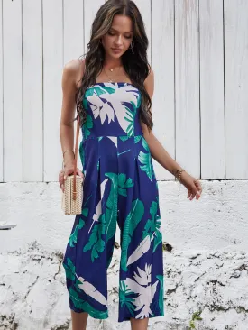 Elegant Off Shoulder Sleeveless Floral Print Jumpsuit