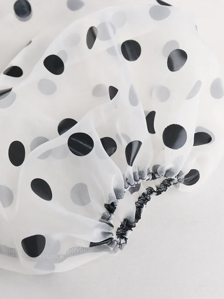 Elegant Polka Dot See-Through High Waist Slim One Piece Outfit Set