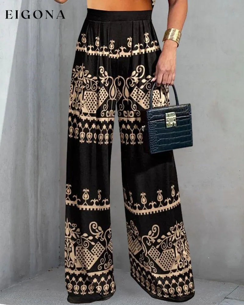 Ethnic style high waisted straight leg pants