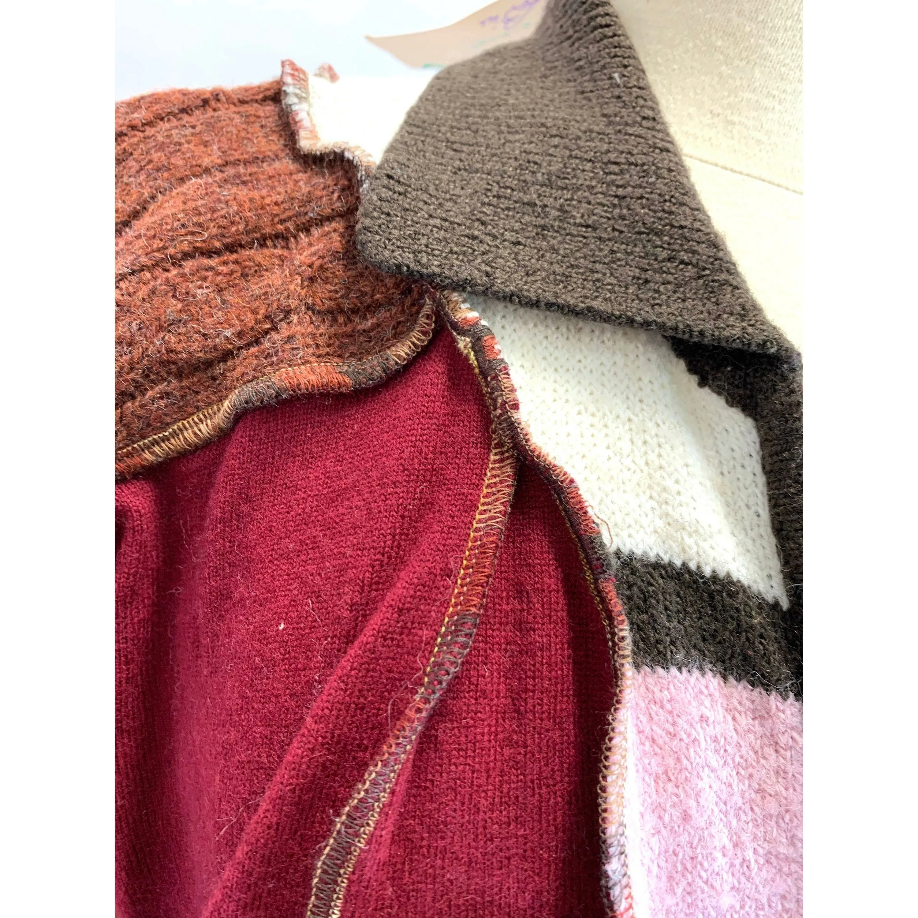 Fun Wool Cashmere Zippered front sweater cardigan jacket in recycled multi color fabrics - Large to XL. Free Shipping.