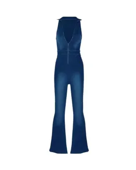 Gabrielle – V-neckline – Denim jumpsuit