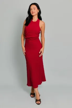 Halter Neck | Textured Midi Dress |  Adjustable Strap