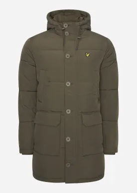 Heavyweight longline puffer jacket - olive
