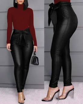 High Waist Artificial Leather Pants