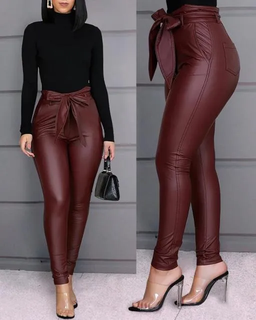 High Waist Artificial Leather Pants