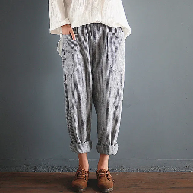 High Waist Loose Cotton Linen Pants