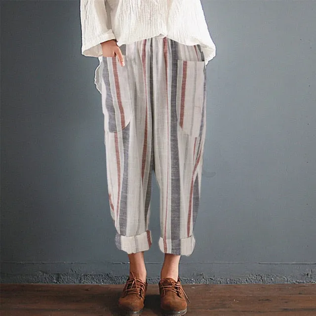 High Waist Loose Cotton Linen Pants